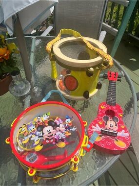 MEGA Music Toy Lot - B. Toys Drum, Mickey Party Band & Guitar 30pc Toddler Music
